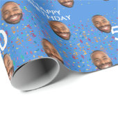 ブルーおもしろい顔カスタム写真50th誕生日パーティー ラッピングペーパー (ロールコーナー)
