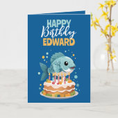 ブルーおもしろい&イエローボーイフレンド魚釣り誕生日 カード (黄色い花)