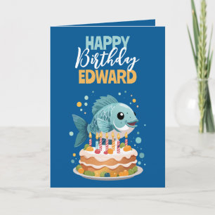ブルーおもしろい&イエローボーイフレンド魚釣り誕生日 カード