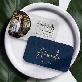 ブルーおよび金ゴールド不動産仲介業者ブローカ実在ー不動産業者 名刺