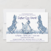 ブルーお洒落イースターバニーヘンチクスエッグ狩り 招待状 (正面)