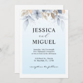 ブルーお洒落エレガンス:フローラ結婚式招待状 招待状 (正面/裏面)