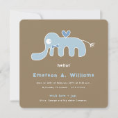 ブルーお洒落エレファントラブ男の赤ちゃん写真誕生 案内状 (正面)