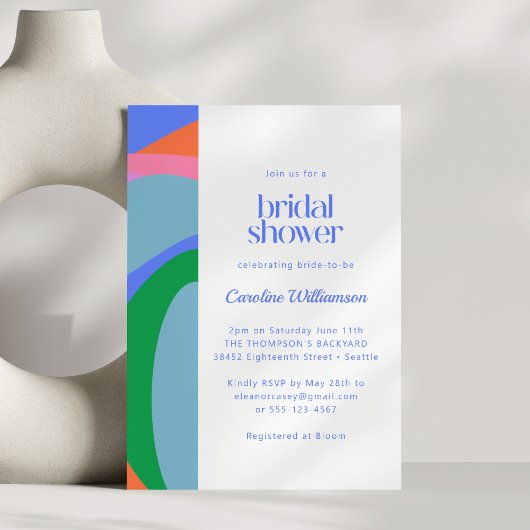 ブルーお洒落カラフル抽象芸術ブライダルシャワー 招待状