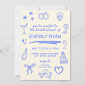 ブルーお洒落コケットスタイリッシュブライダルシャワー 招待状 (正面)