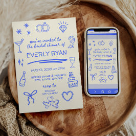 ブルーお洒落コケットスタイリッシュブライダルシャワー 招待状