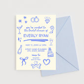 ブルーお洒落コケットスタイリッシュブライダルシャワー 招待状