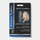 ブルーお洒落シルバー公証人QRコード写真I.D.ブラック バッジ (Front)