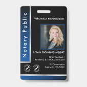 ブルーお洒落シルバー公証人QRコード写真I.D.ロゴ バッジ (正面)