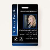 ブルーお洒落シルバー公証人QRコード写真I.D.ロゴ バッジ (正面)