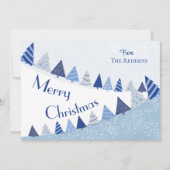 ブルーお洒落ツリーズクリスマスフラットホリデーカード シーズンカード (正面)