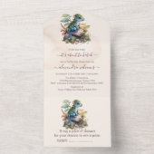 ブルーお洒落ティール(緑がかった色)ドラゴンベビーシャワー オールインワン招待状 (内側)