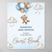 ブルーお洒落テディゲストブックサイン ポスター (正面)