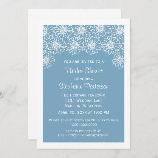 ブルーお洒落デイジーブライダルシャワー招待状 招待状 (正面/裏面)