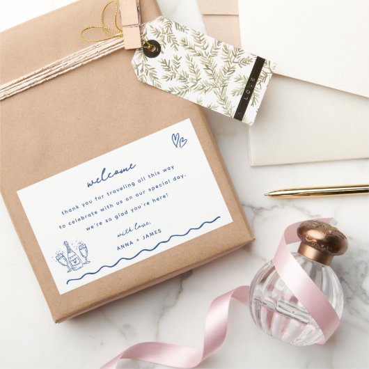 ブルーお洒落ドードル結婚ズ歓迎バッグ 長方形シール (ギフト)