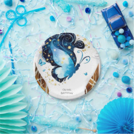 ブルーお洒落バタフライ誕生日 ペーパープレート