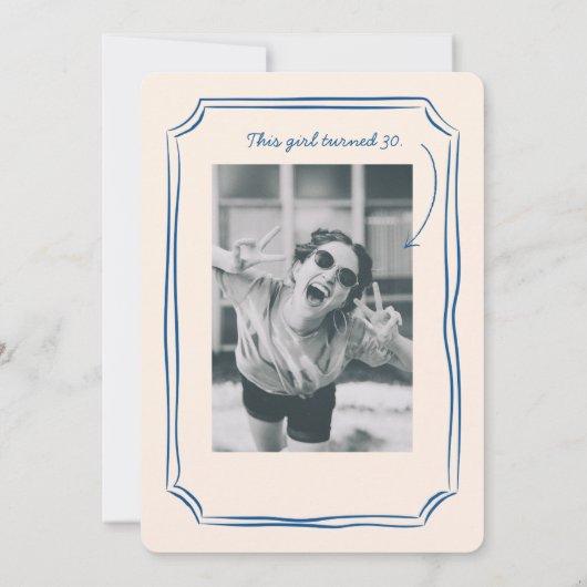 ブルーお洒落ファンキー応援ビアーズ30誕生日 招待状 (裏面)