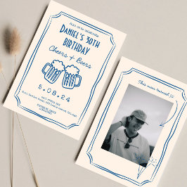 ブルーお洒落ファンキー応援ビアーズ30誕生日 招待状