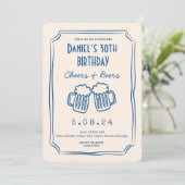 ブルーお洒落ファンキー応援ビアーズ30誕生日 招待状 (スタンド正面)