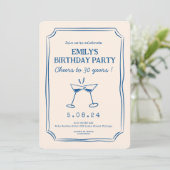 ブルーお洒落ファンキー応援ビアーズ30誕生日 招待状 (スタンド正面)