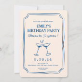 ブルーお洒落ファンキー応援ビアーズ30誕生日 招待状 (正面)