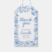ブルーお洒落フローラサンキューメッセージカード ギフトタグ (正面)