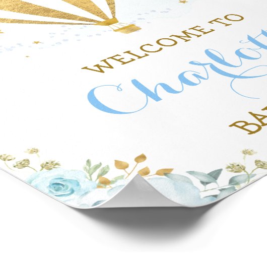 ブルーお洒落フローラホットエアバルーンへようこそ ポスター (角)