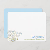 ブルーお洒落フローラ開花シック少年ベビーシャワー サンキューカード (正面/裏面)