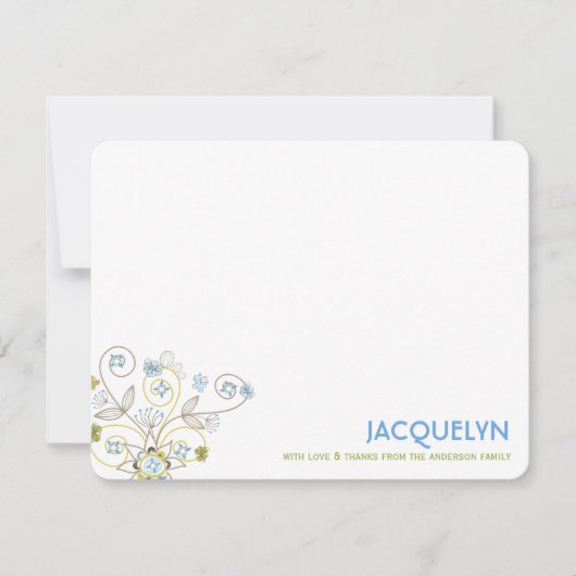 ブルーお洒落フローラ開花シック少年ベビーシャワー サンキューカード (正面)