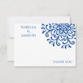 ブルーお洒落フローリッシュサンキューカード サンキューカード (正面)