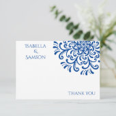 ブルーお洒落フローリッシュサンキューカード サンキューカード (スタンド正面)