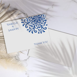 ブルーお洒落フローリッシュサンキューカード サンキューカード