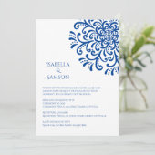 ブルーお洒落フローリッシュ結婚式招待状 招待状 (スタンド正面)