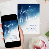 ブルーお洒落ホワイトスノーフレークエレガンス結婚ズ セーブザデート