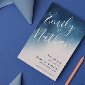 ブルーお洒落ホワイトスノーフレークエレガンス結婚ズ 案内ポストカード