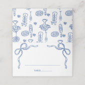 ブルーお洒落ボウブライダルシャワー折り畳み座席表 プレイスカード (外部開封)