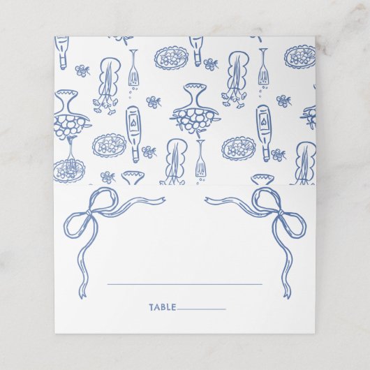 ブルーお洒落ボウブライダルシャワー折り畳み座席表 プレイスカード (外部開封)