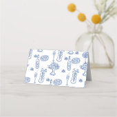 ブルーお洒落ボウブライダルシャワー折り畳み座席表 プレイスカード (裏面)