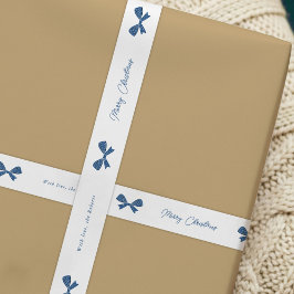 ブルーお洒落ボーズメリークリスマス名前をカスタムする サテンリボン