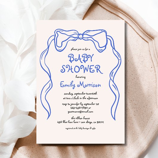 ブルーお洒落ボー予測できな男の赤ちゃんシャワー 招待状