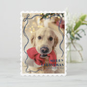 ブルーお洒落リボンペットフォトメリークリスマス シーズンカード (スタンド正面)