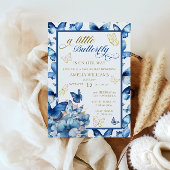 ブルーお洒落金ゴールドバタフライガールベビーシャワー 招待状