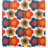 ブルーお洒落&オレンジフローラレトロ陽気 シャワーカーテン (正面)