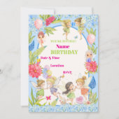ブルーお洒落&ピンクフェアリー誕生日招待状 招待状 (正面)