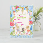 ブルーお洒落&ピンクフェアリー誕生日招待状 招待状 (スタンド正面)