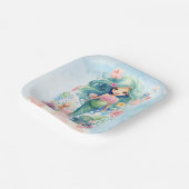 ブルーお洒落&ピンクマーメイド誕生日紙プレート ペーパープレート (傾斜あり)