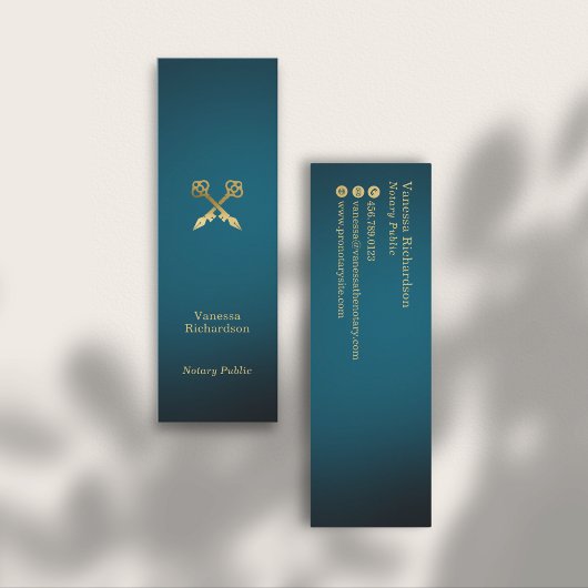 ブルーお洒落&金ゴールドペンズ高級公証人 スキニー名刺