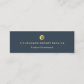 ブルーお洒落&金ゴールドモノグラムのアイコン公証人 スキニー名刺 (正面)