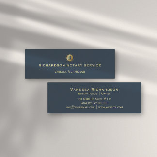 ブルーお洒落&金ゴールドモノグラムのアイコン公証人 スキニー名刺