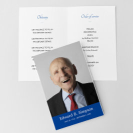 ブルーお祝いの写真葬式プログラム チラシ